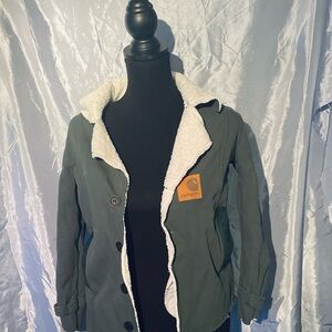 Carhartt Olive Jacket with White Sherpa Lining